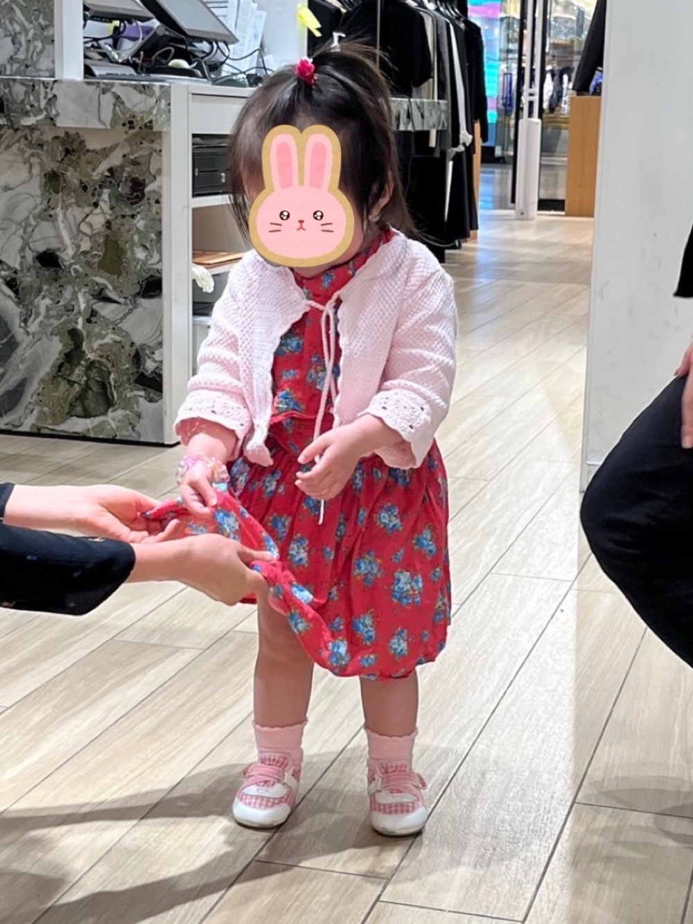 Bright Pink Floral Girls' Dress with Navy Belt